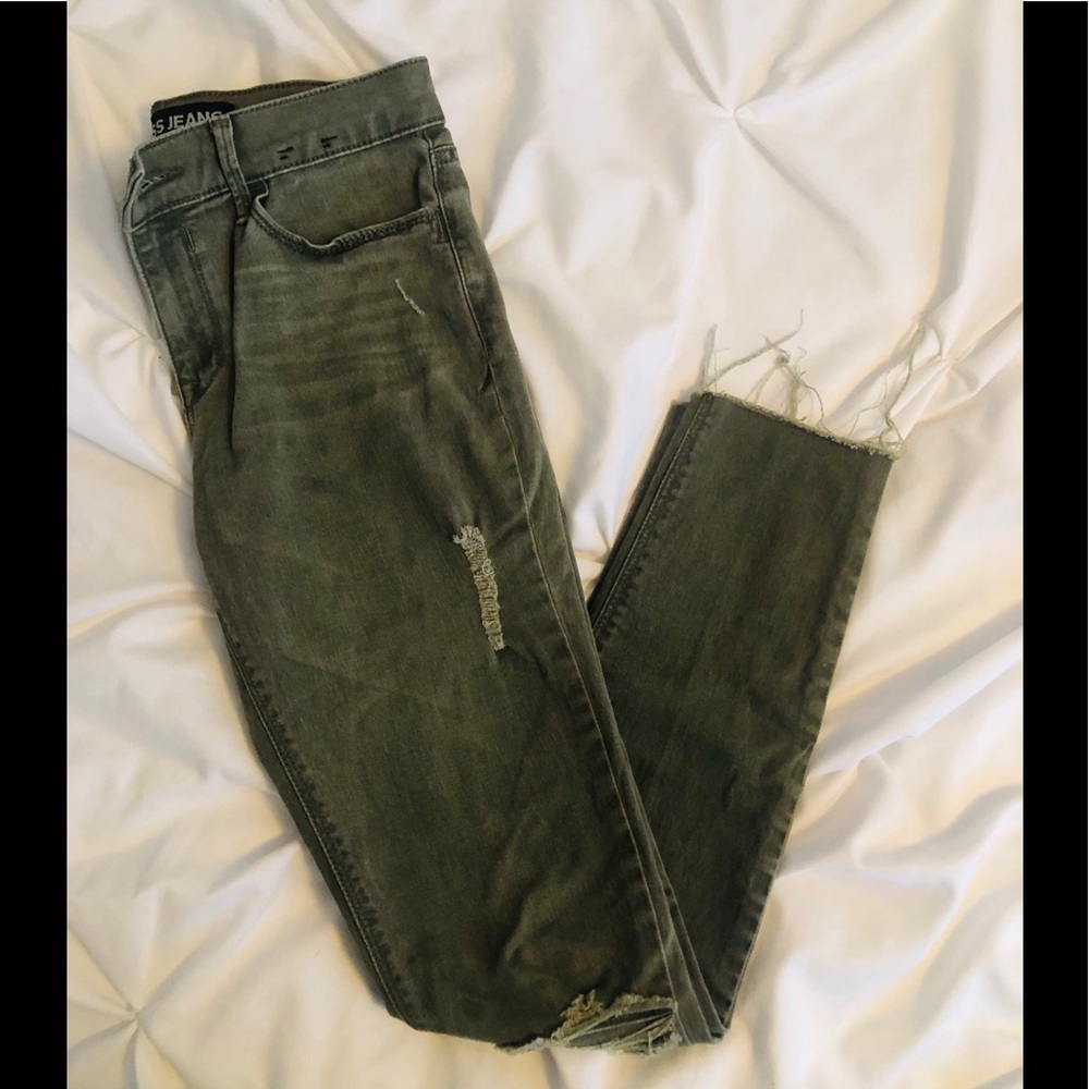 Express Distressed Cropped Jeans - Army Green